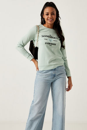 Typographic Print Crew Neck Sweatshirt with Long Sleeves