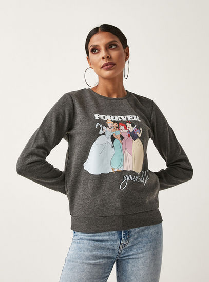 Princess Print Crew Neck Sweatshirt with Long Sleeves-Hoodies & Sweatshirts-image-0