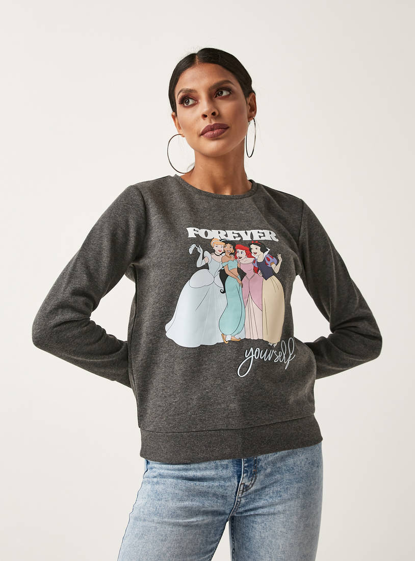 Princess Print Crew Neck Sweatshirt with Long Sleeves-Hoodies & Sweatshirts-image-0