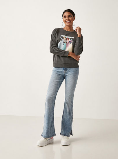Princess Print Crew Neck Sweatshirt with Long Sleeves-Hoodies & Sweatshirts-image-1