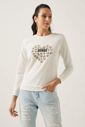 Dumbo Print Sweatshirt with Crew Neck and Long Sleeves-mxwomen-clothing-hoodiesandsweatshirts-2