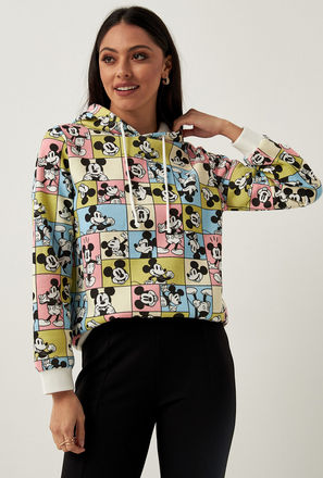 Mickey Mouse Print Hoodie with Long Sleeves and Drawstring Detail