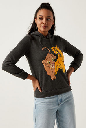 Lion King Print Sweatshirt with Hood and Long Sleeves
