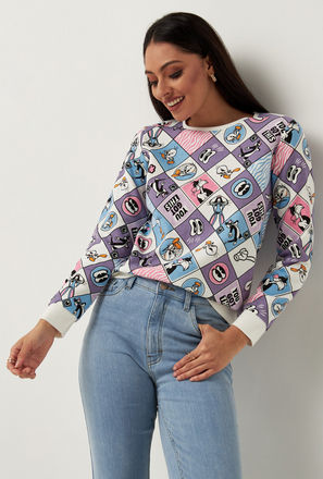 All Over Looney Tunes Print Sweatshirt with Round Neck and Long Sleeves-mxwomen-clothing-hoodiesandsweatshirts-1