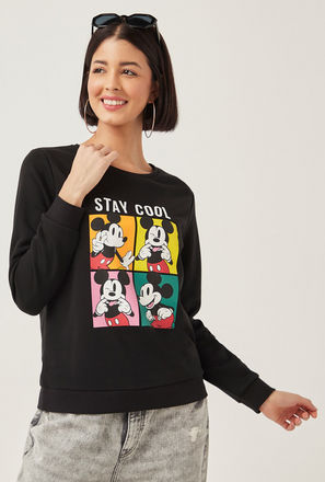Mickey Mouse Print Sweatshirt with Long Sleeves