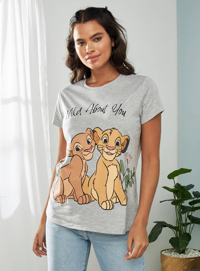 Lion King Print T-shirt with Short Sleeves-T-shirts & Vests-image-0