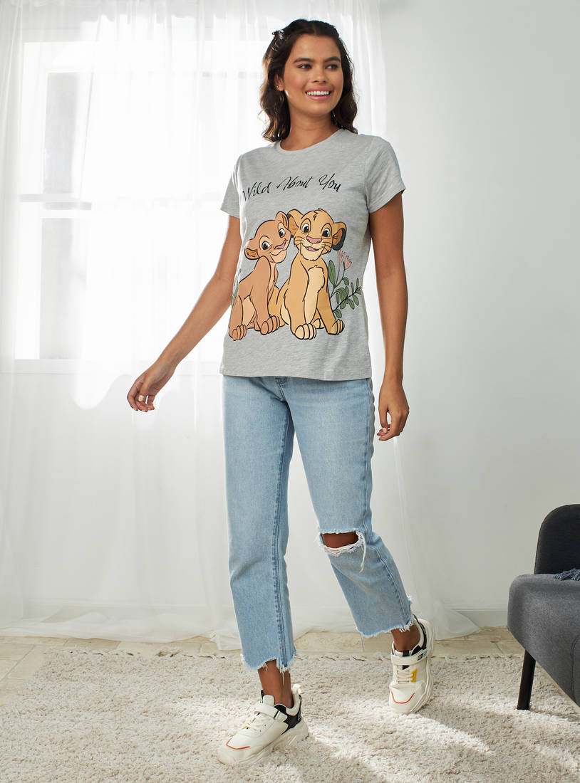 Lion King Print T-shirt with Short Sleeves-T-shirts & Vests-image-1