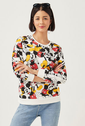 All-Over Mickey Mouse Print Sweatshirt with Long Sleeves