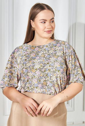 All-Over Floral Print Top with Puff Sleeves-mxwomen-clothing-plussizeclothing-tops-blouses-0