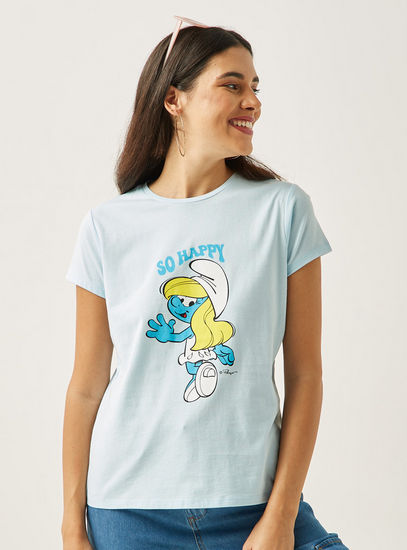 Smurfette Print Better Cotton T-shirt with Short Sleeves-Tops & T-shirts-image-0