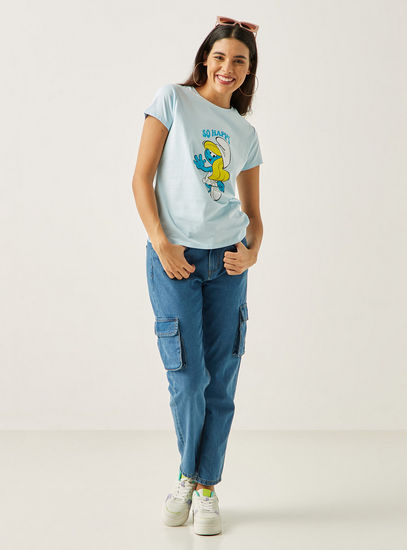 Smurfette Print Better Cotton T-shirt with Short Sleeves-Tops & T-shirts-image-1
