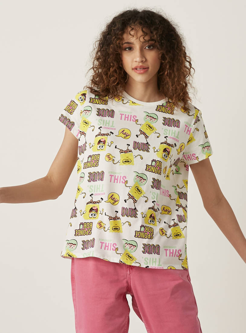 All-Over Spongebob Print Better Cotton T-shirt-Tops & T-shirts-image-0