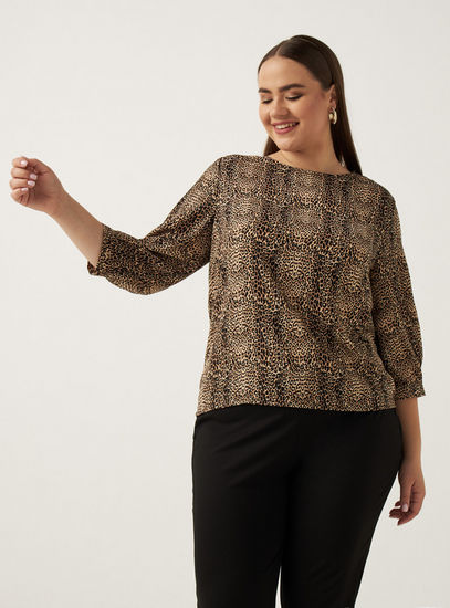 Animal Print Top with Round Neck and 3/4 Sleeves