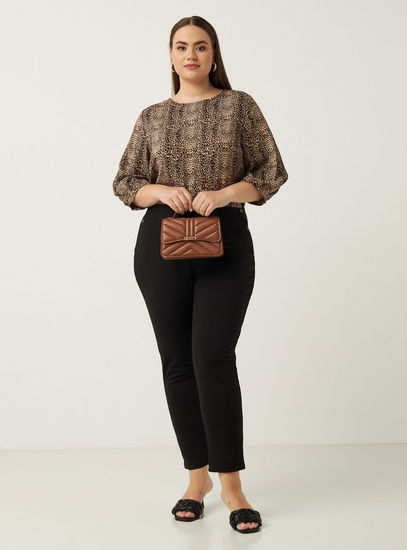 Animal Print Top with Round Neck and 3/4 Sleeves
