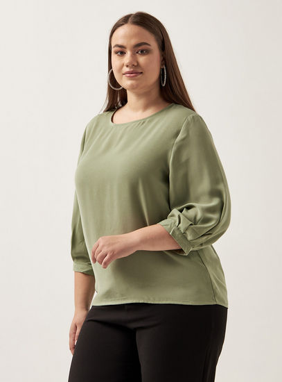 Solid Top with Round Neck and 3/4 Sleeves