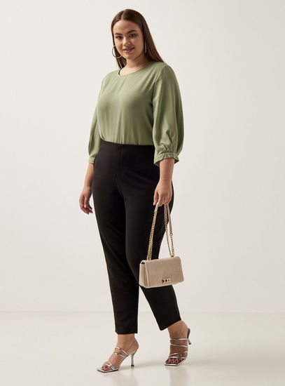 Solid Top with Round Neck and 3/4 Sleeves