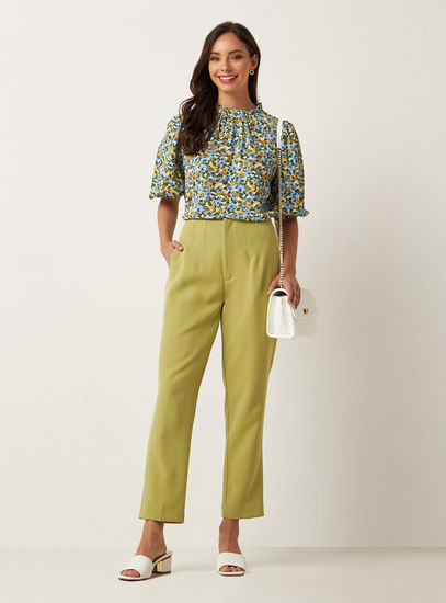 All-Over Floral Print Pie Crust Neck Top with Puff Sleeves-Shirts & Blouses-image-1