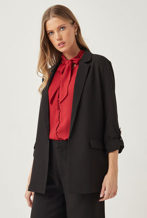 Solid Structured Blazer with Notch Lapel and Flap Pockets