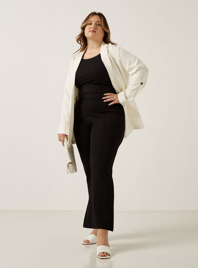 Solid Structured Blazer with Notch Lapel and Flap Pockets-Blazers-image-1