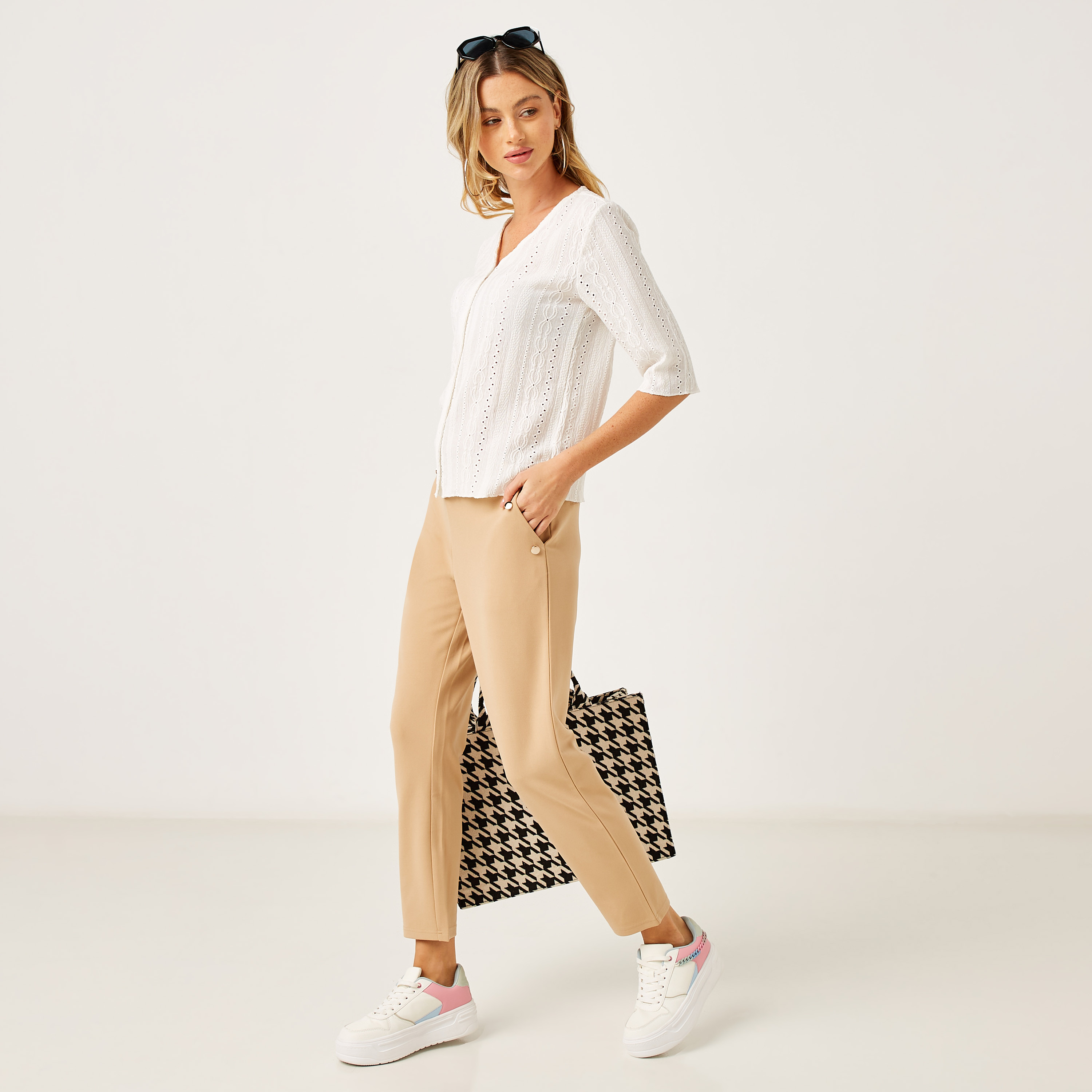 Shop Plain Pants with Button Detail and Pockets Online | Max UAE