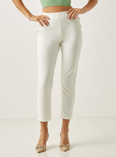 Solid Pants with Button Detail and Pockets