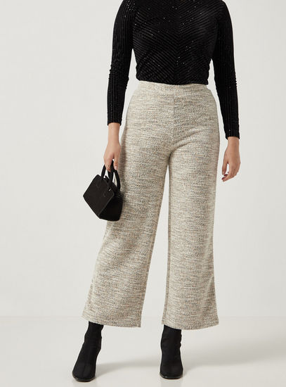 Textured Wide Leg Pants with Elasticated Waistband