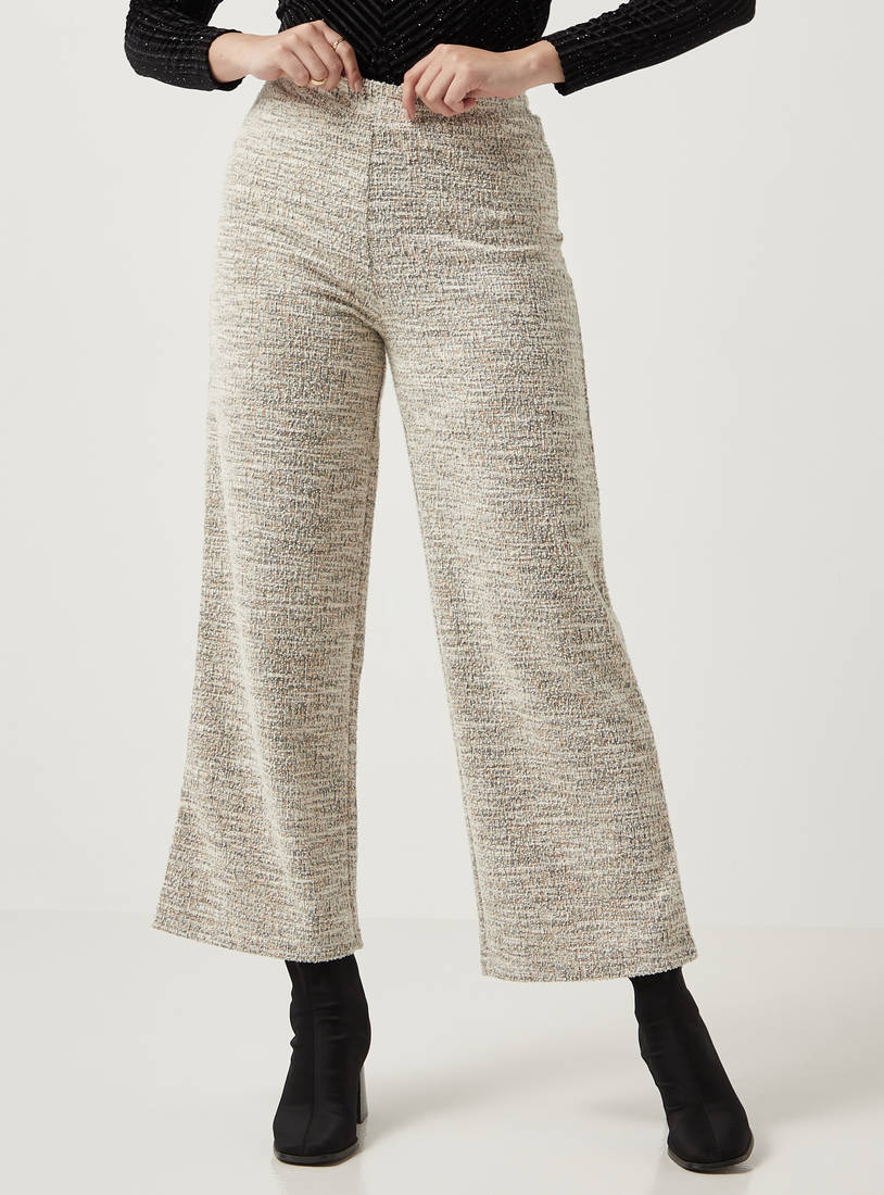 Textured Wide Leg Pants with Elasticated Waistband-Pants-image-1