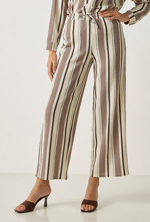 Crepe Striped Wide Leg Pants with Elasticated Waistband