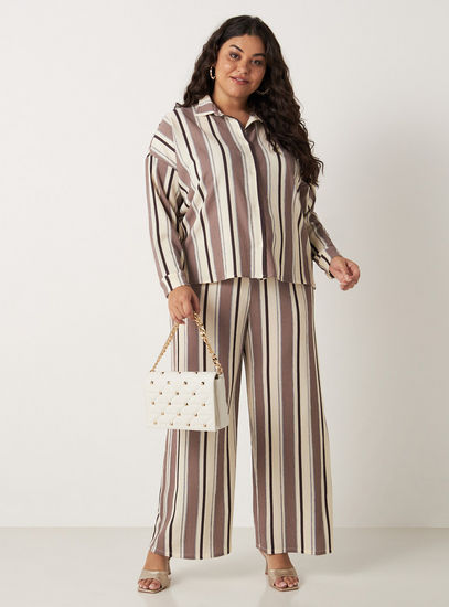 Crepe Striped Wide Leg Pants with Elasticated Waistband