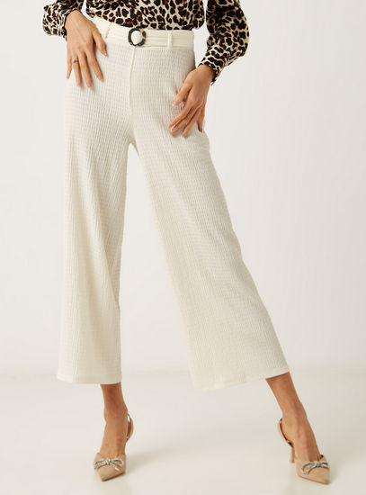 Textured Wide Leg Pants with Belt