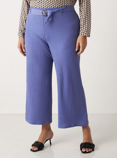 Textured Wide Leg Pants with Belt