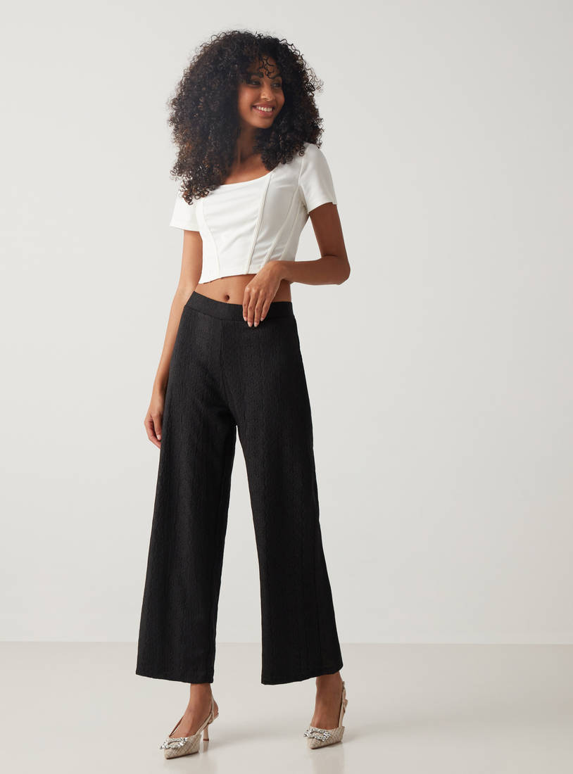 Lace Detail Wide Leg Pants with Elasticated Waistband-Pants-image-1