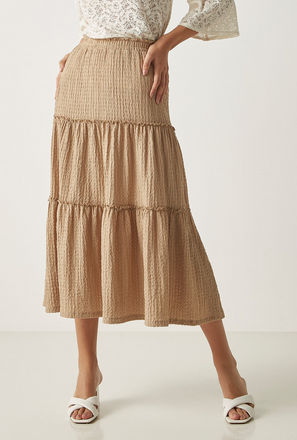 Textured Tiered Midi Skirt with Elasticated Waistband