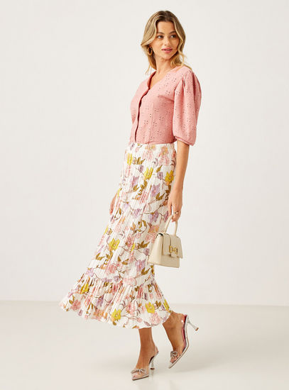 All-Over Floral Print Plisse Midi Skirt-Midi-image-1
