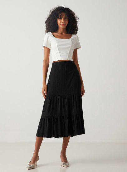 Tiered Crepe Midi Skirt with Elasticated Waistband-Midi-image-1