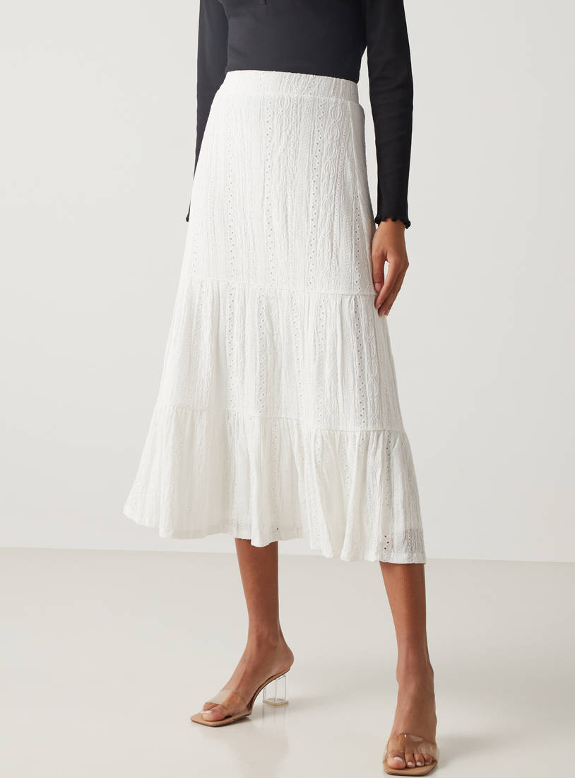 Tiered Crepe Midi Skirt with Elasticated Waistband-Midi-image-0