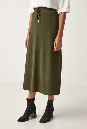 Textured Midi Skirt with Drawstring Closure