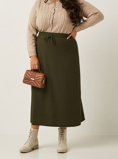 Textured Midi Skirt with Drawstring Closure-Midi-image-1