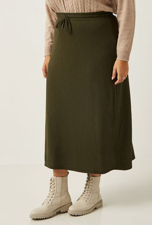 Textured Midi Skirt with Drawstring Closure-mxwomen-clothing-plussizeclothing-skirts-midi-2
