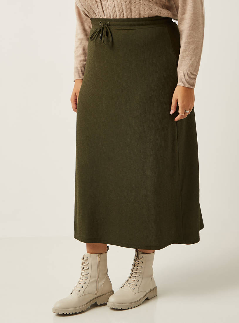 Textured Midi Skirt with Drawstring Closure-Midi-image-0