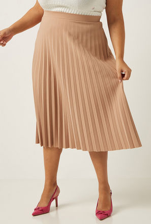 Pleated A-line Skirt with Elasticated Waistband-mxwomen-clothing-plussizeclothing-skirts-midi-3