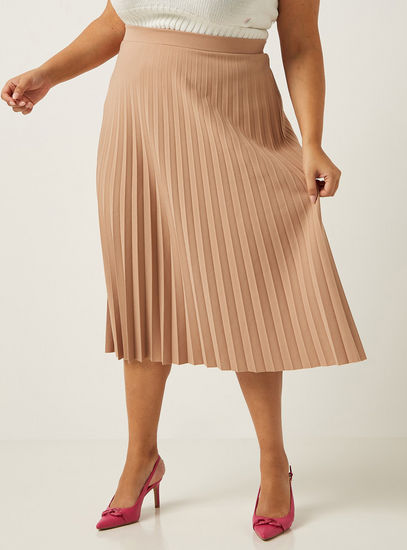 Pleated A-line Skirt with Elasticated Waistband-Midi-image-0