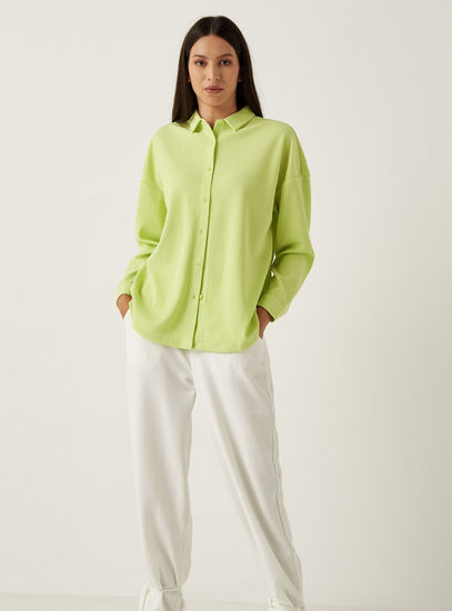 Textured Shirt with Spread Collar and Long Sleeves-Shirts & Blouses-image-1