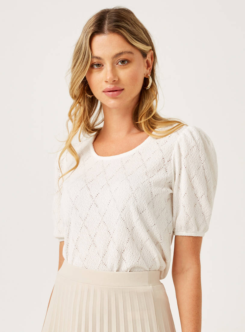 Textured Top with Puff Sleeves-Blouses-image-0