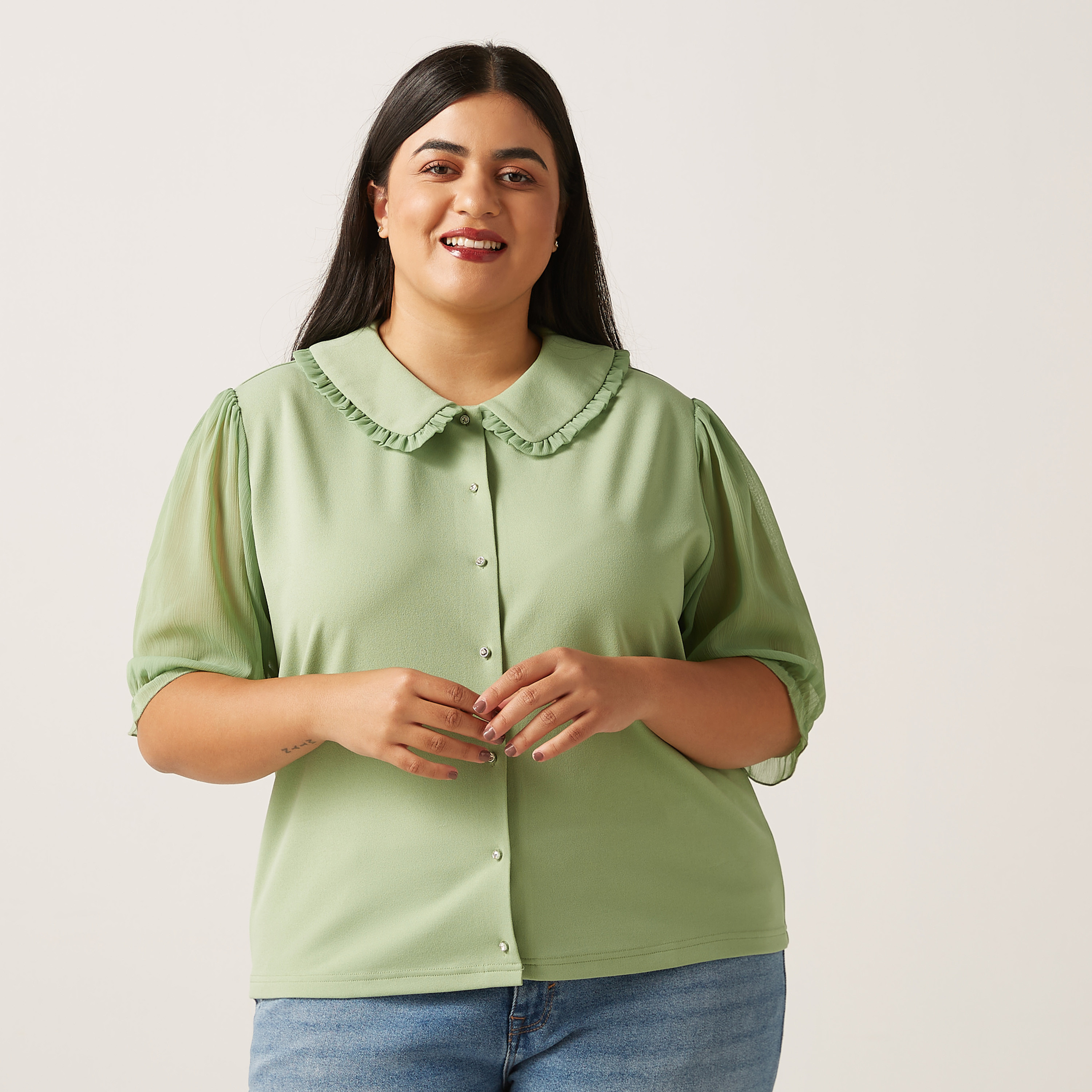 Peter pan collar 2024 shirt plus size