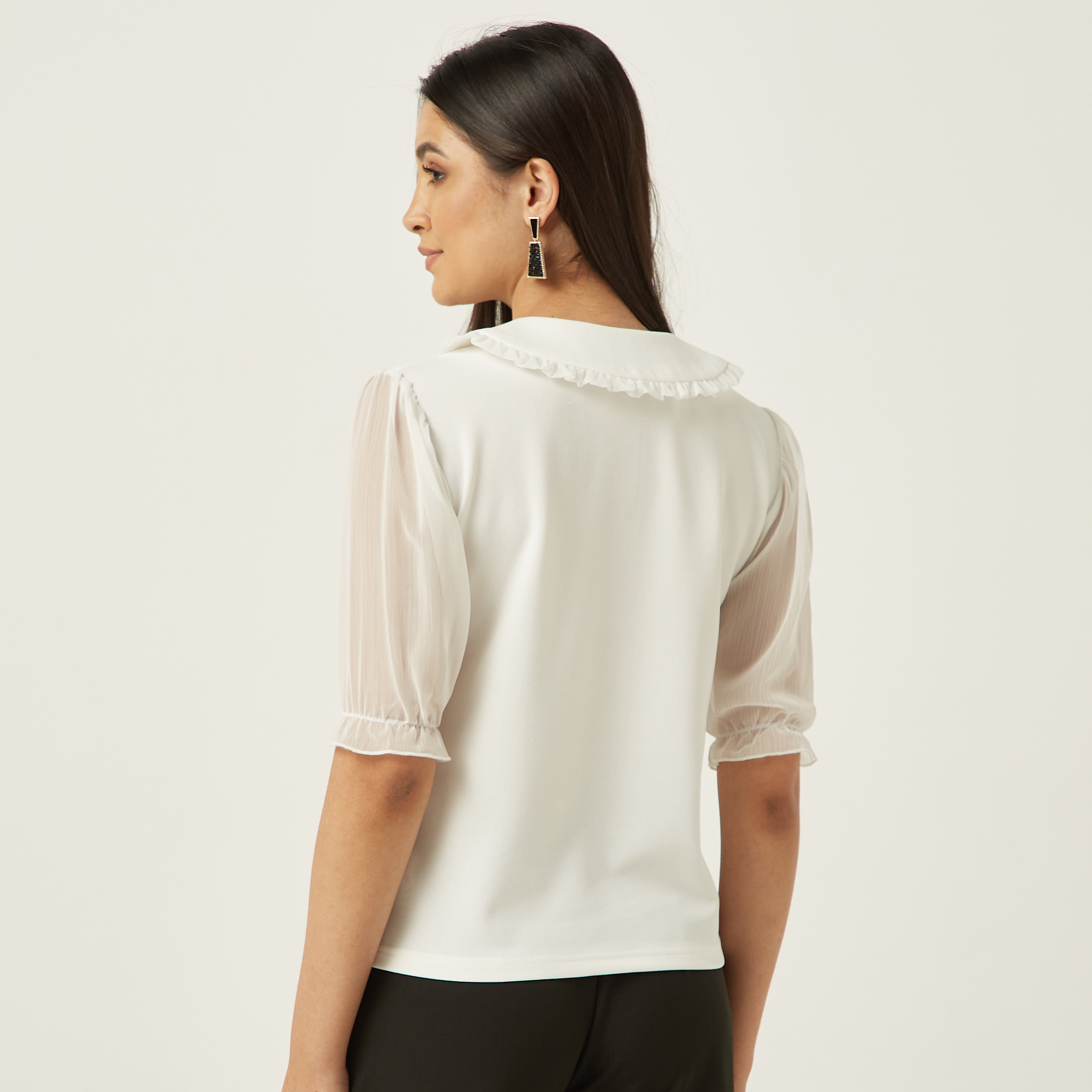 【美品】  TELOPLAN / テーロプラン | Gaspar Layered Collar Shirts 半袖シャツ | F | ホワイト | レディース Feb2021Session01701_TMHILHPS20