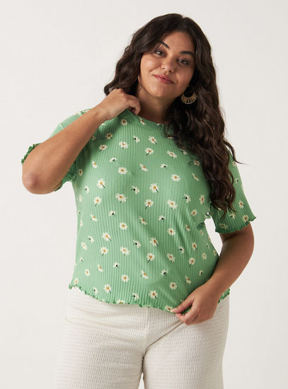All-Over Print Top with Round Neck and Short Sleeves-T-shirts & Vests-image-0