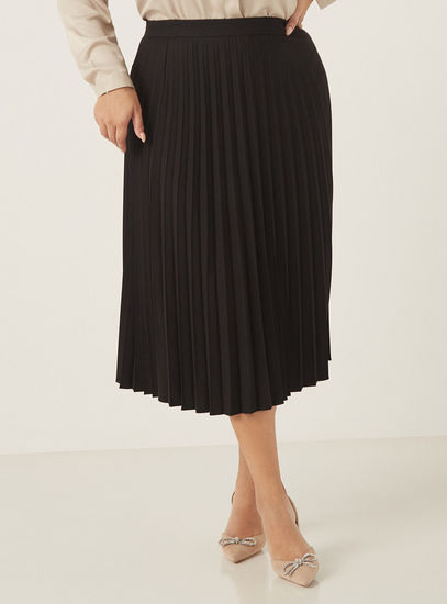 Pleated A-line Skirt with Zip Closure-Midi-image-0