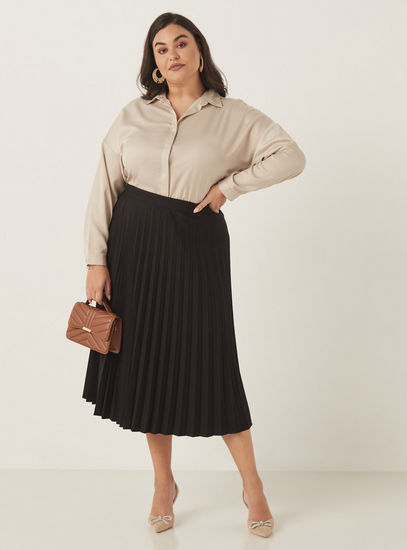 Pleated A-line Skirt with Zip Closure-Midi-image-1