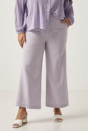 Solid Wide Leg Pants with Pintuck Detail and Pockets